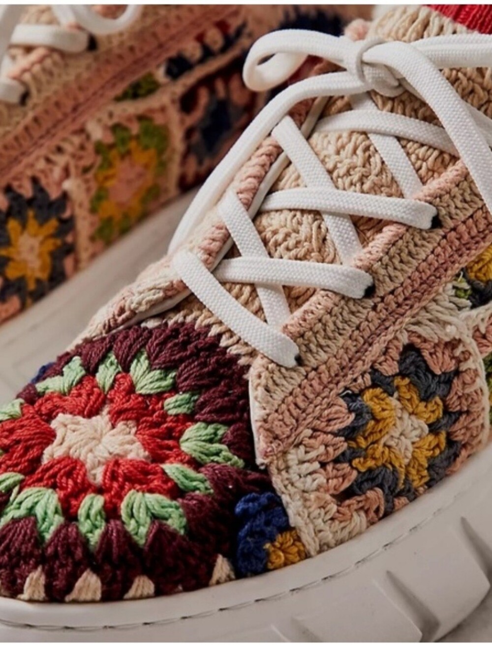 Free People Catch Me If You Can Woven Crochet Lace-Up Sneakers - Multicolor NWT - Picture 10 of 12